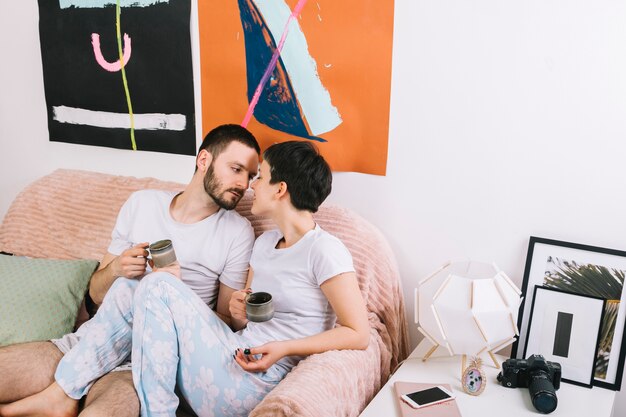 Couple drinking coffee in the morning