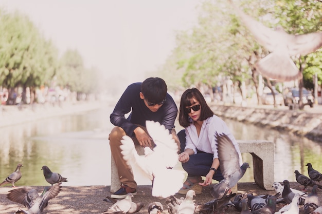 Couple embracing on a bench in a park