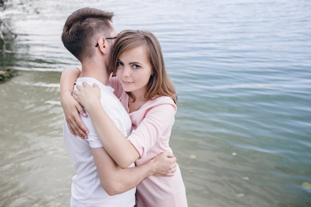 Couple embracing on the sea