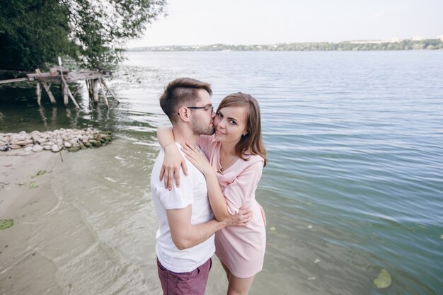 Couple embracing on the sea