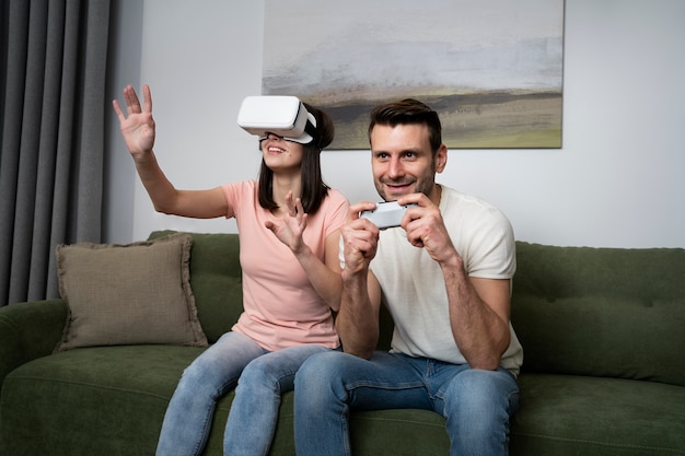 Couple enjoying playing video game