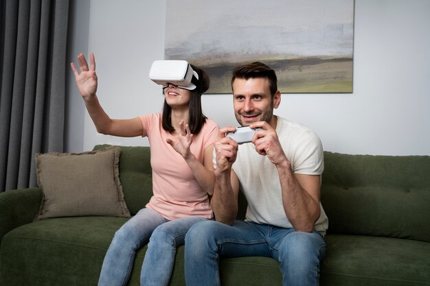 Couple enjoying playing video game