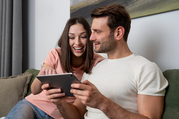 Couple enjoying playing video game