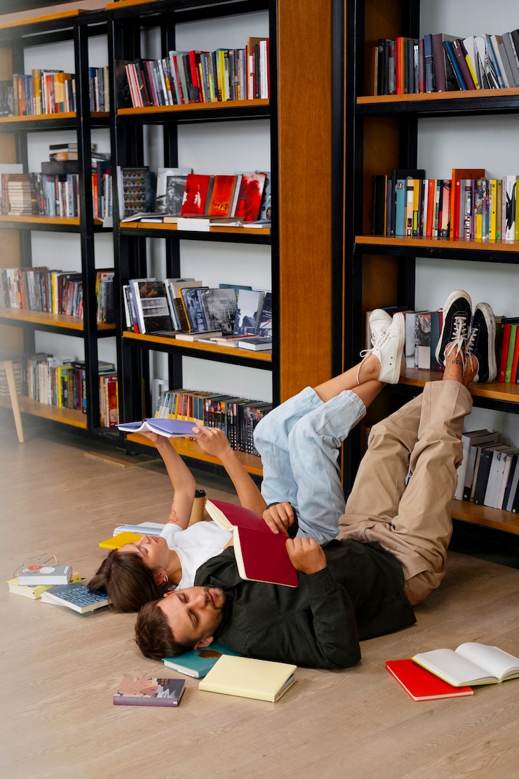 Бесплатный Фотография пара наслаждается свиданием в книжном магазине