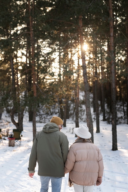 Couple enjoying their winter camp