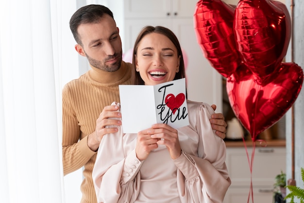 Free photo couple enjoying valentines day celebration