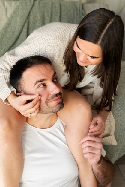 Couple enjoying winter home lifestyle