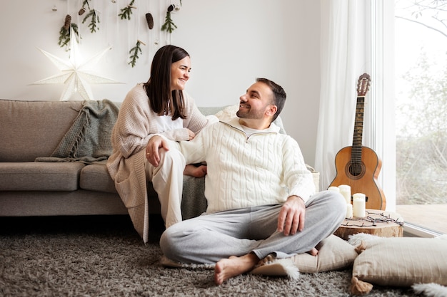 Couple enjoying winter home lifestyle