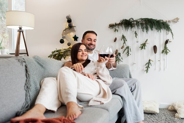 Couple enjoying winter home lifestyle