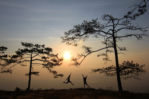 산와 배경에 안개 저녁 빛에 몇.