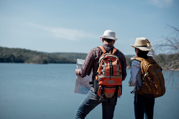 Couple family traveling together