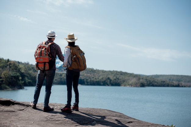 Couple family traveling together