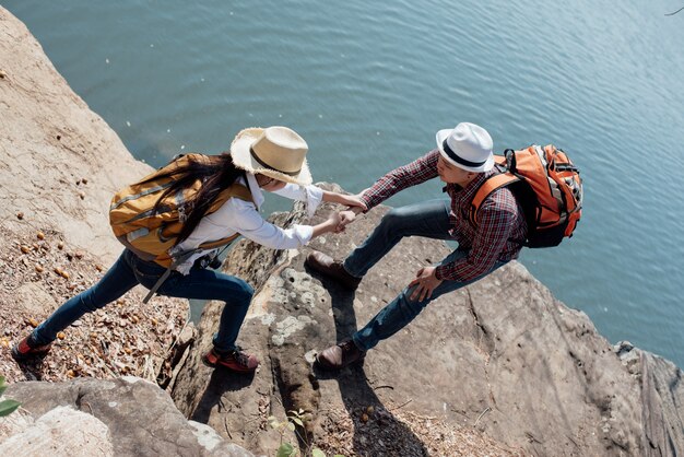 Couple family traveling together