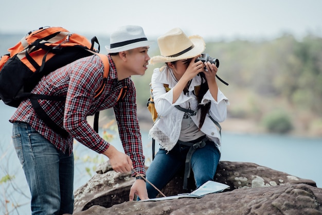 Free Photo couple family traveling together