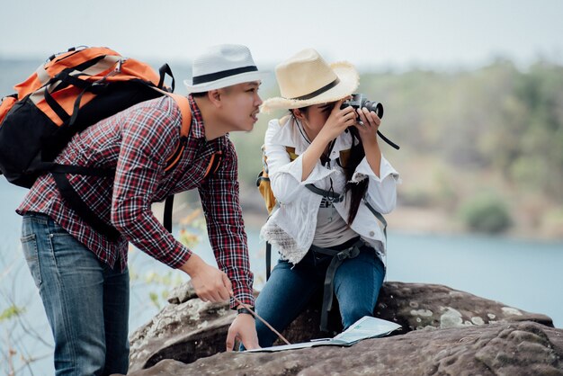 Couple family traveling together