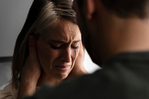 Couple fighting with anger at home