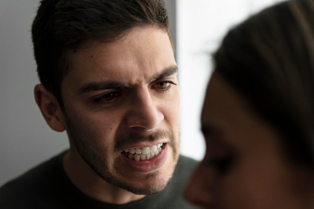 Couple fighting with anger at home