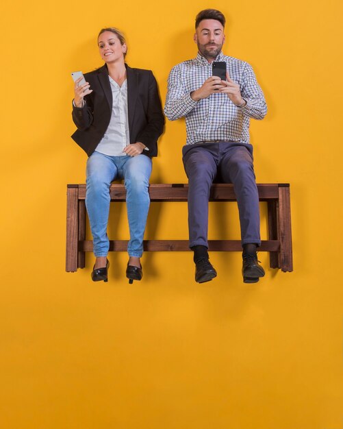 Couple floating on a bench