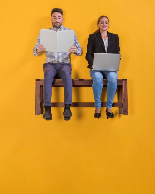 Couple floating on a bench