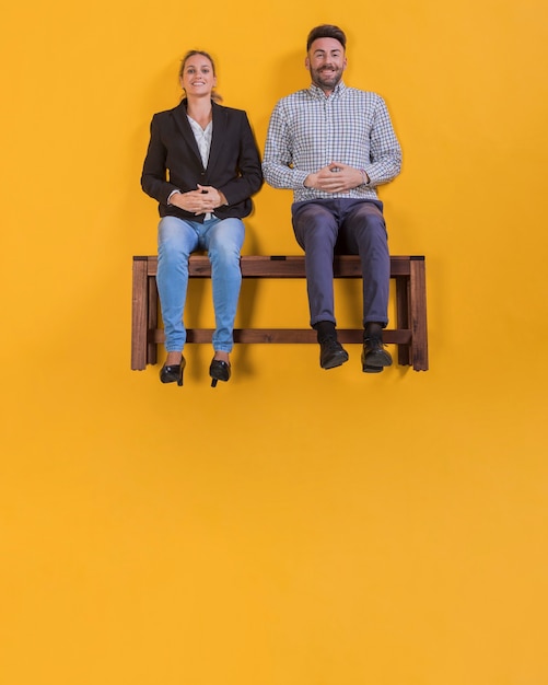 Couple floating on a bench