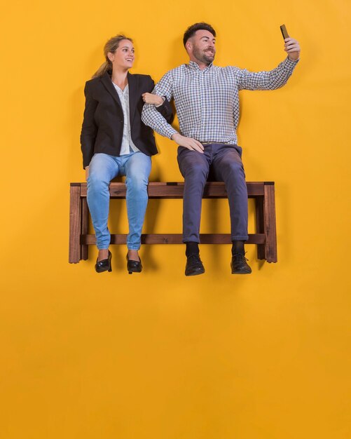 Couple floating on a bench