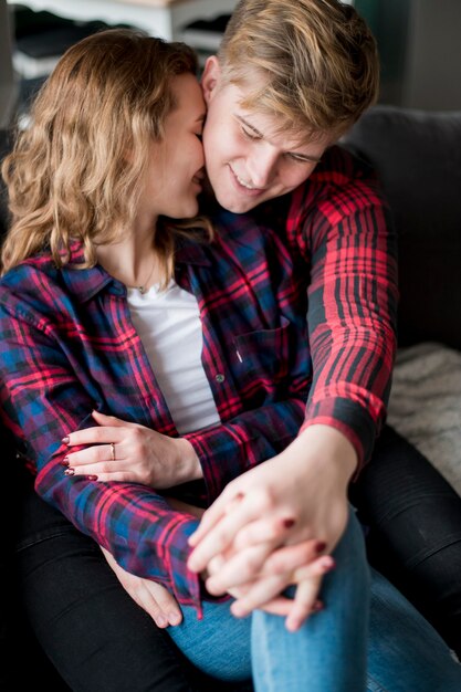 Couple on floor hugging