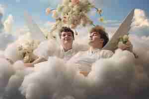 Free photo couple getting married in the clouds