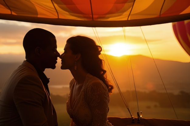 Foto gratuita coppia che si sposa in una mongolfiera