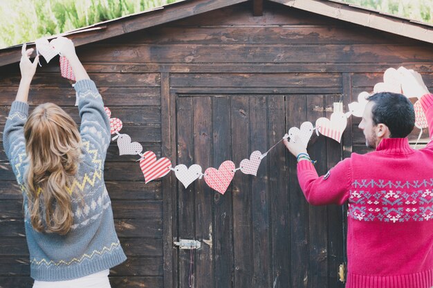 Couple hanging hearts decoration