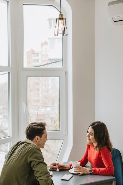 Couple having coffee in a restaurant