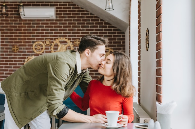 Couple having coffee in a restaurant