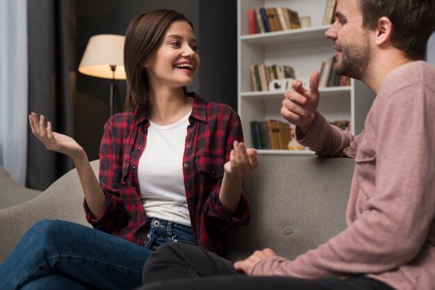 Free photo couple having a conversation moment