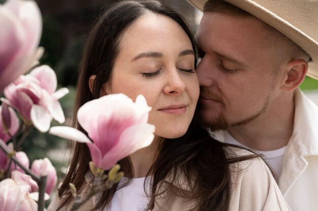 Couple having public intimacy moments