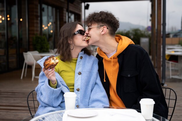 Couple having public intimacy moments