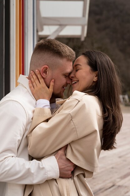 Couple having public intimacy moments