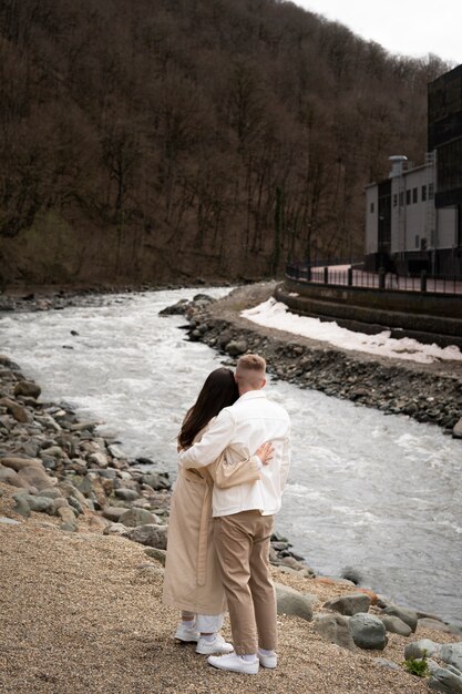 Couple having public intimacy moments