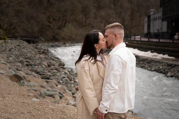 Couple having public intimacy moments