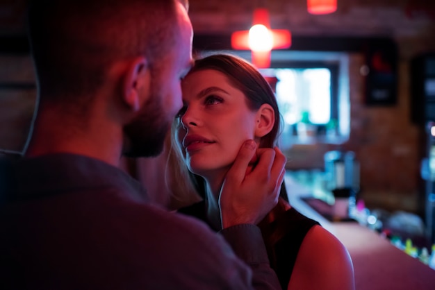 Couple having public intimacy moments