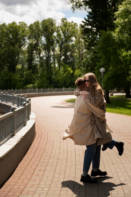 Couple having public intimacy moments