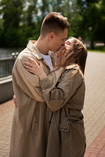 Couple having public intimacy moments