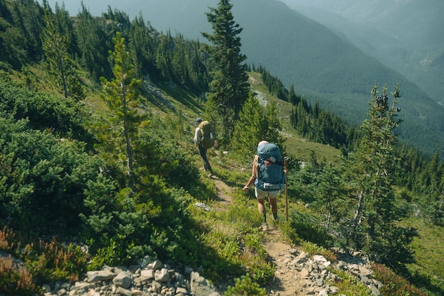 Couple hikers in Backpacking North Cascades