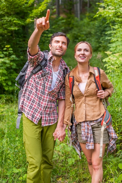 Couple hiking in the forest