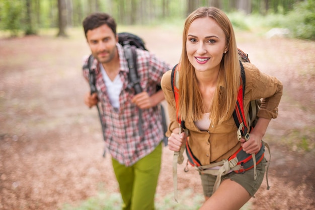 Couple hiking in forest