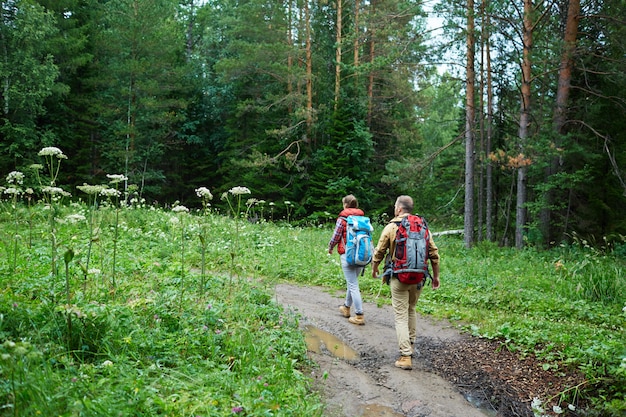 Couple hiking in mountains