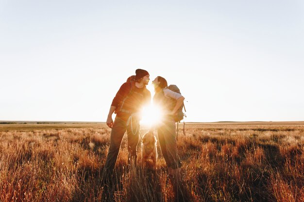 Couple hiking together in the wilderness