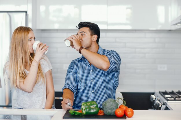 couple at home in a kitchen