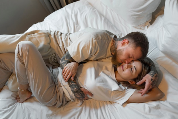 Couple at home spending time together
