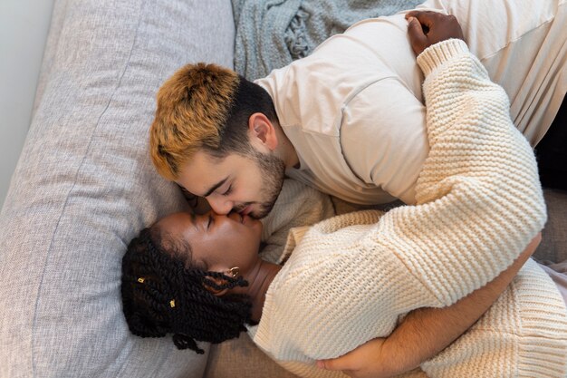 Couple at home spending time together