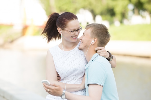 Couple listening to music together