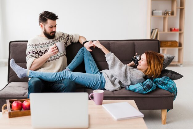 Couple in living room long shot